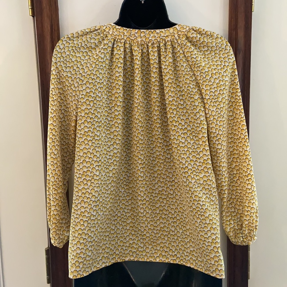 Boden Yellow Print Tie Neck Peasant Top 2P - Picture 5 of 10